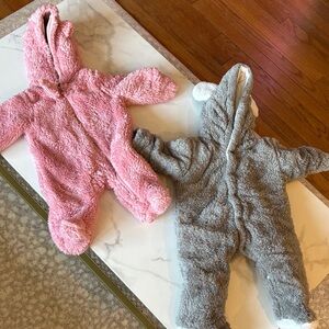 Plush Hooded Baby One-Piece Snowsuit - Pink and Gray